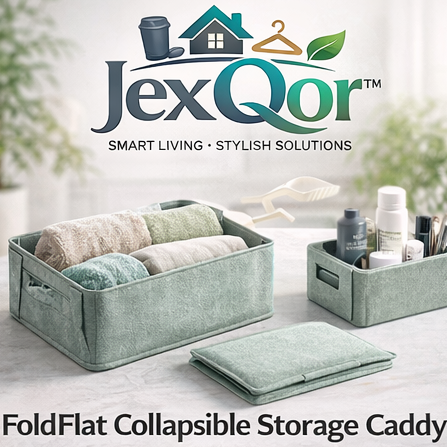 JexQor™ FoldFlat Collapsible Storage Caddy with Soft Fabric Lining