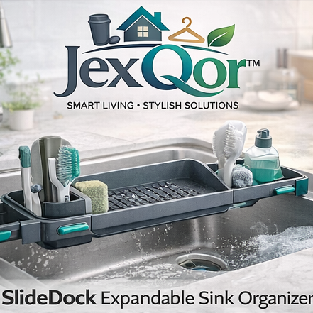 JexQor™ SlideDock Expandable Sink Organizer with Adjustable Arms