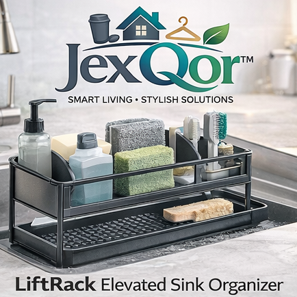 JexQor™ LiftRack Elevated Sink Organizer with Dual-Layer Storage